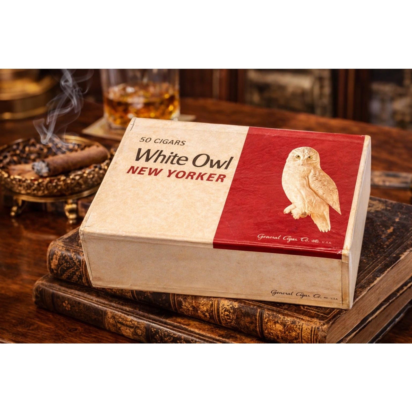 Vintage White Owl New Yorker Cigar Box w Owl Graphic | 50 Count Tobacco Box