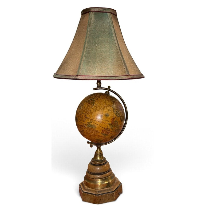 Vintage Old World Globe Table Lamp Antiqued Brass Library Decor 24 Inch