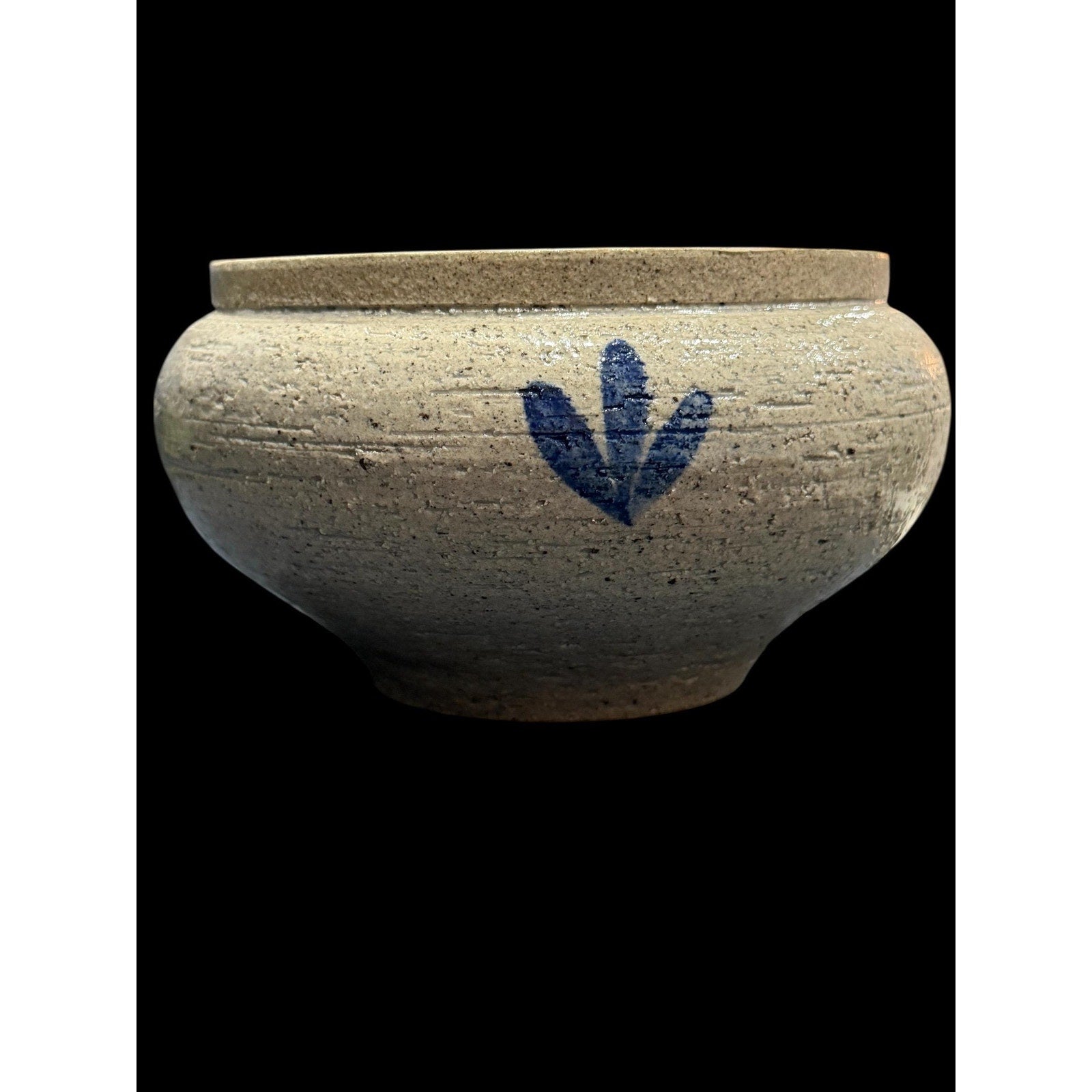North Carolina Salt Glaze Pottery Bowl Cobalt Folk Art Studio Pottery 6”
