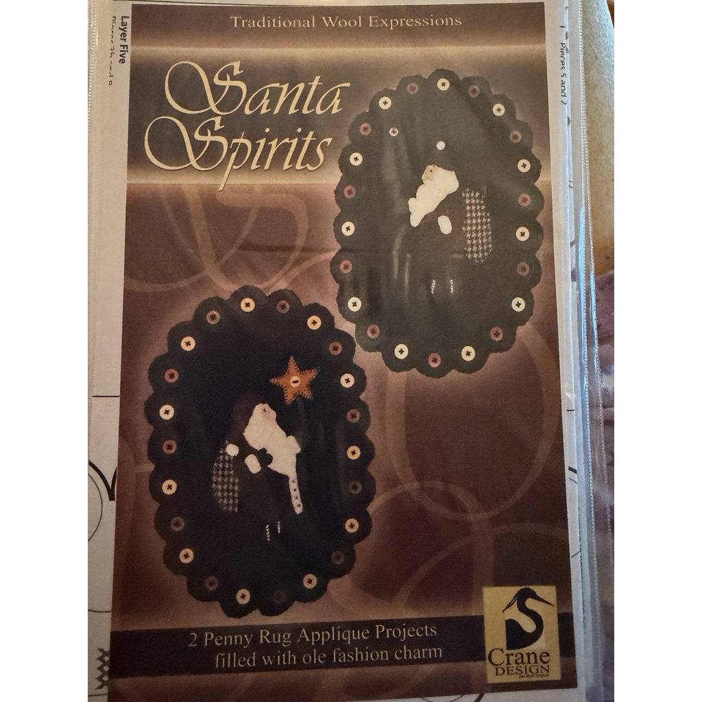 Santa Spirits Wool Applique Penny Rug Pattern Crane Design