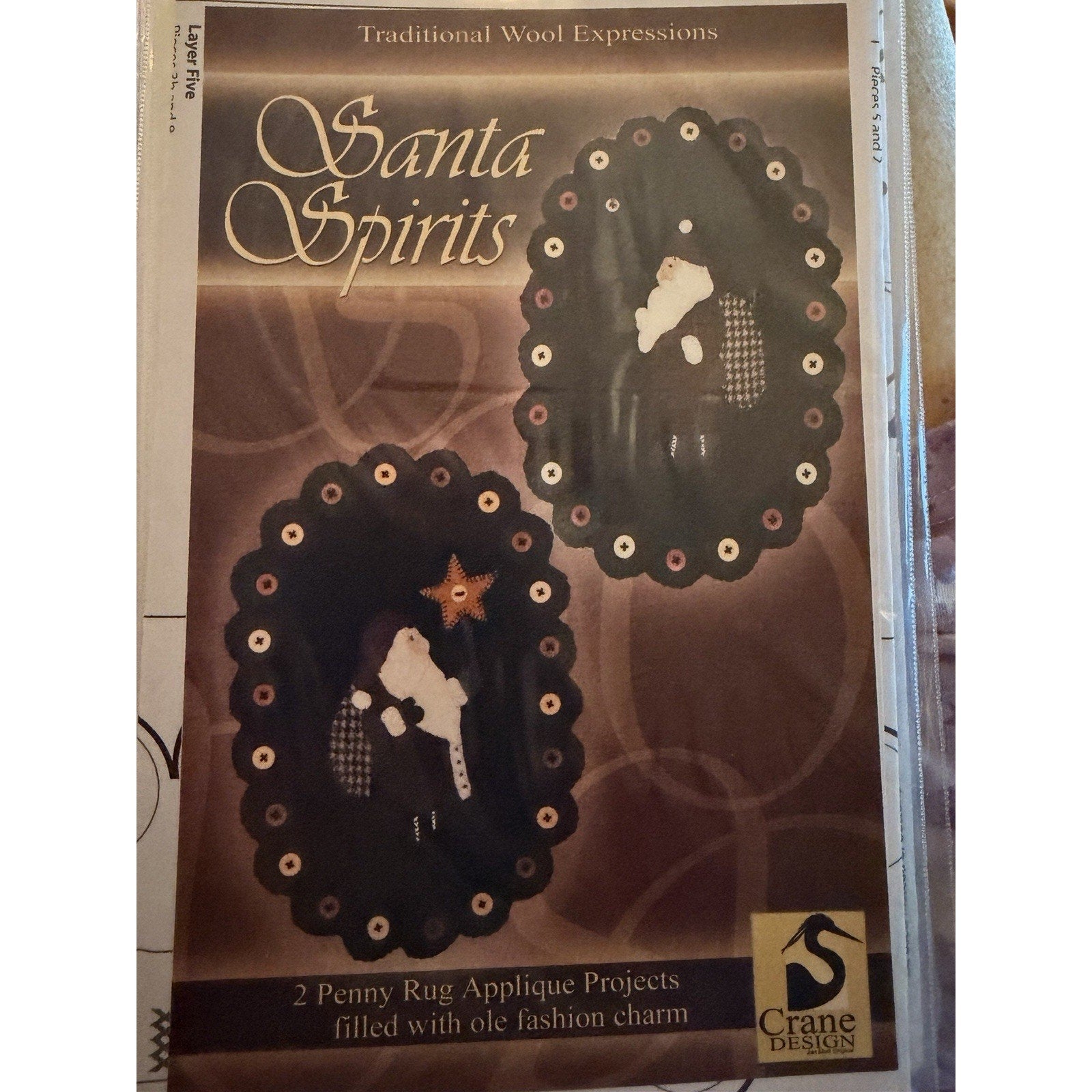 Santa Spirits Wool Applique Penny Rug Pattern Crane Design