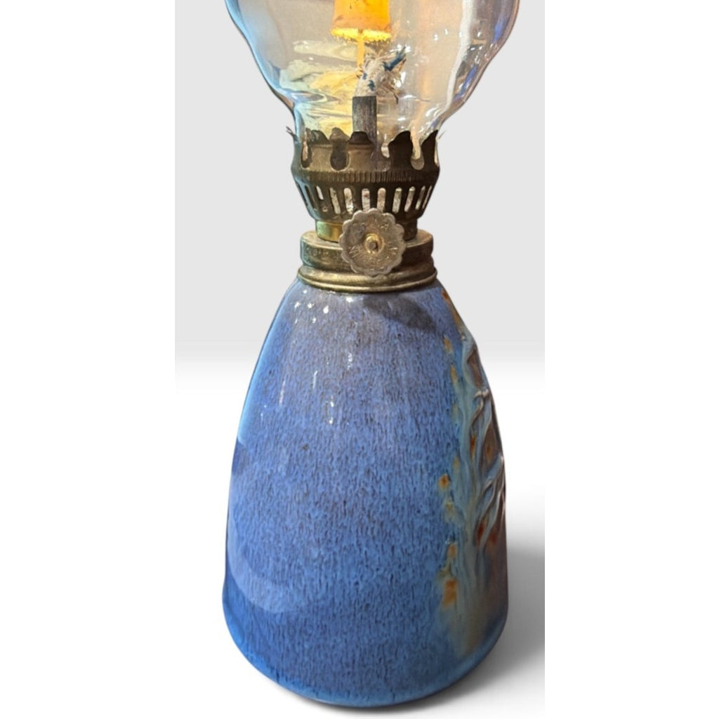 Vintage Studio Pottery Oil Lamp Attributed to Carlos Robledo Blue Tree Design – additional view 4