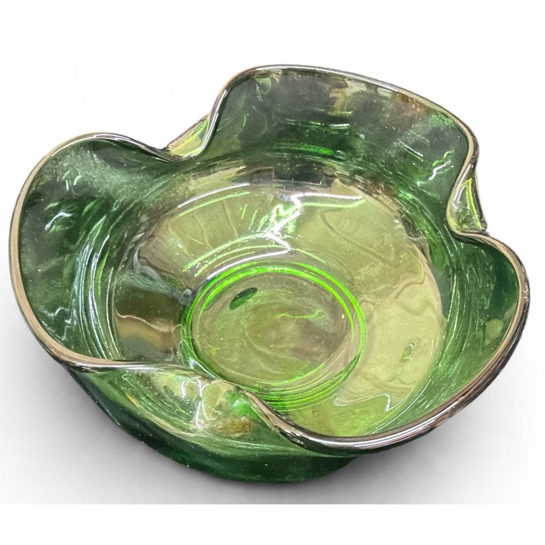 Vintage Emerald Green Glass Chip and Dip Set Ruffled Bowls Christmas Serving