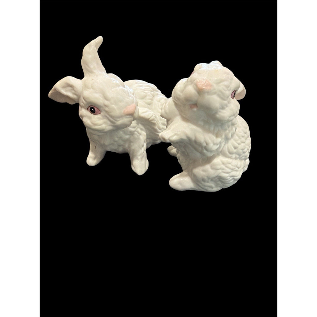 Vintage Ceramic Bunny Figurine Pair – Philippines – White Rabbits – circa 1970