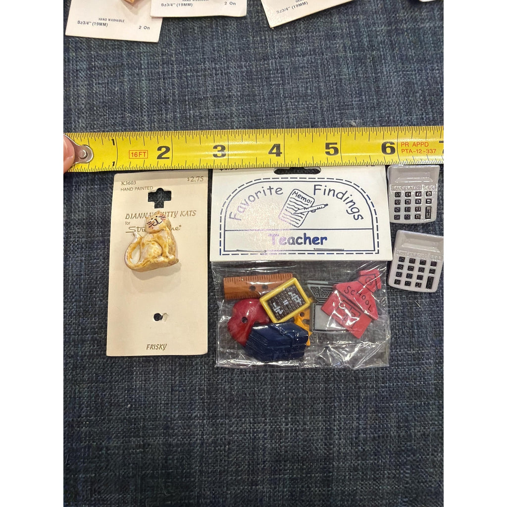 Vintage Teacher Buttons School Theme Apple Chalkboard Sewing Craft Supplies NOS