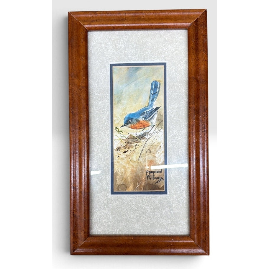 Original Bluebird Watercolor Painting Raymond Williams Curious Blue Framed Art – additional view 2