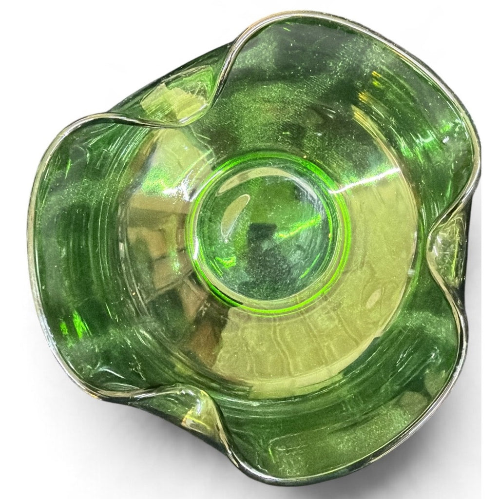 Vintage Emerald Green Glass Chip and Dip Set Ruffled Bowls Christmas Serving