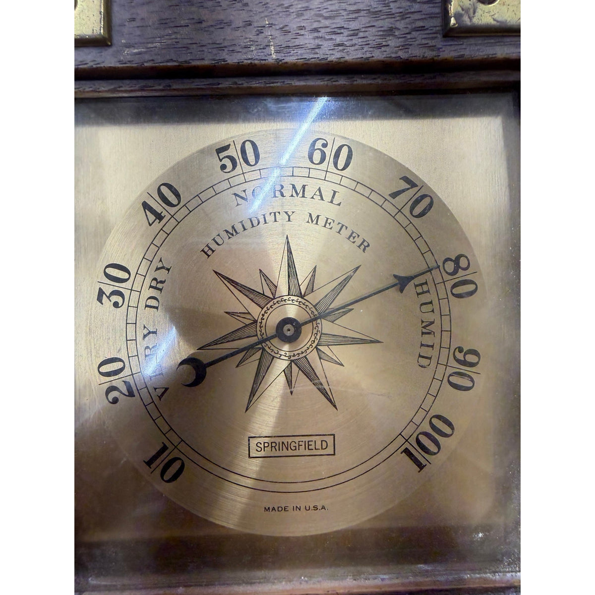 Vintage Springfield 3702 Weather Station Barometer Thermometer Hygrometer Wood Brass