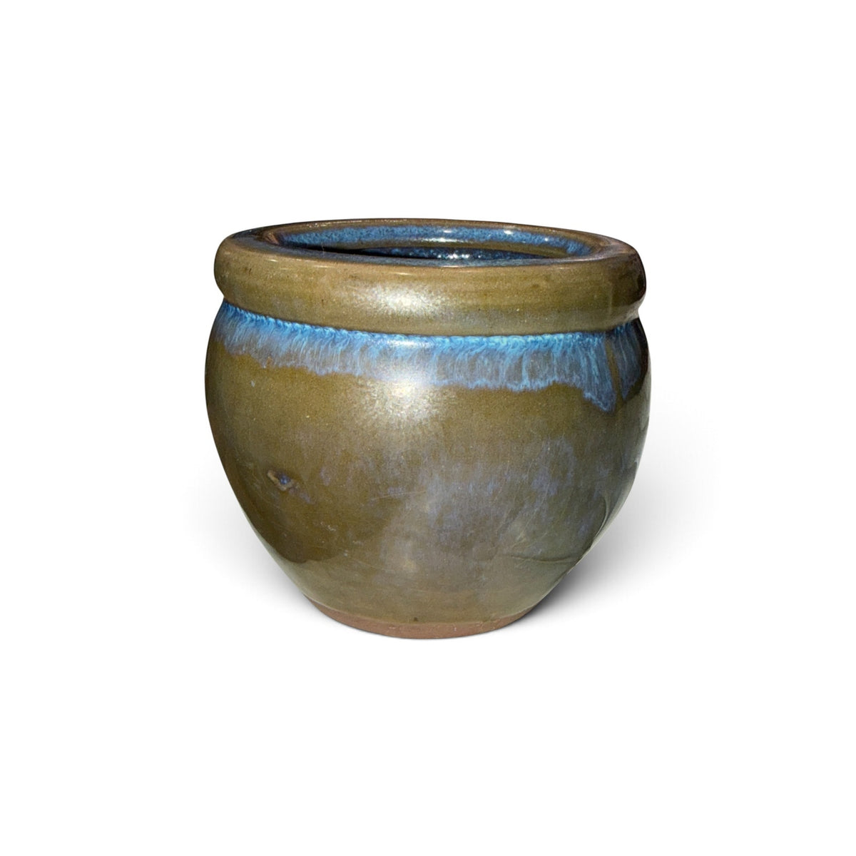 Vintage Studio Pottery Planter Brown Blue Drip Glaze MCM 5"