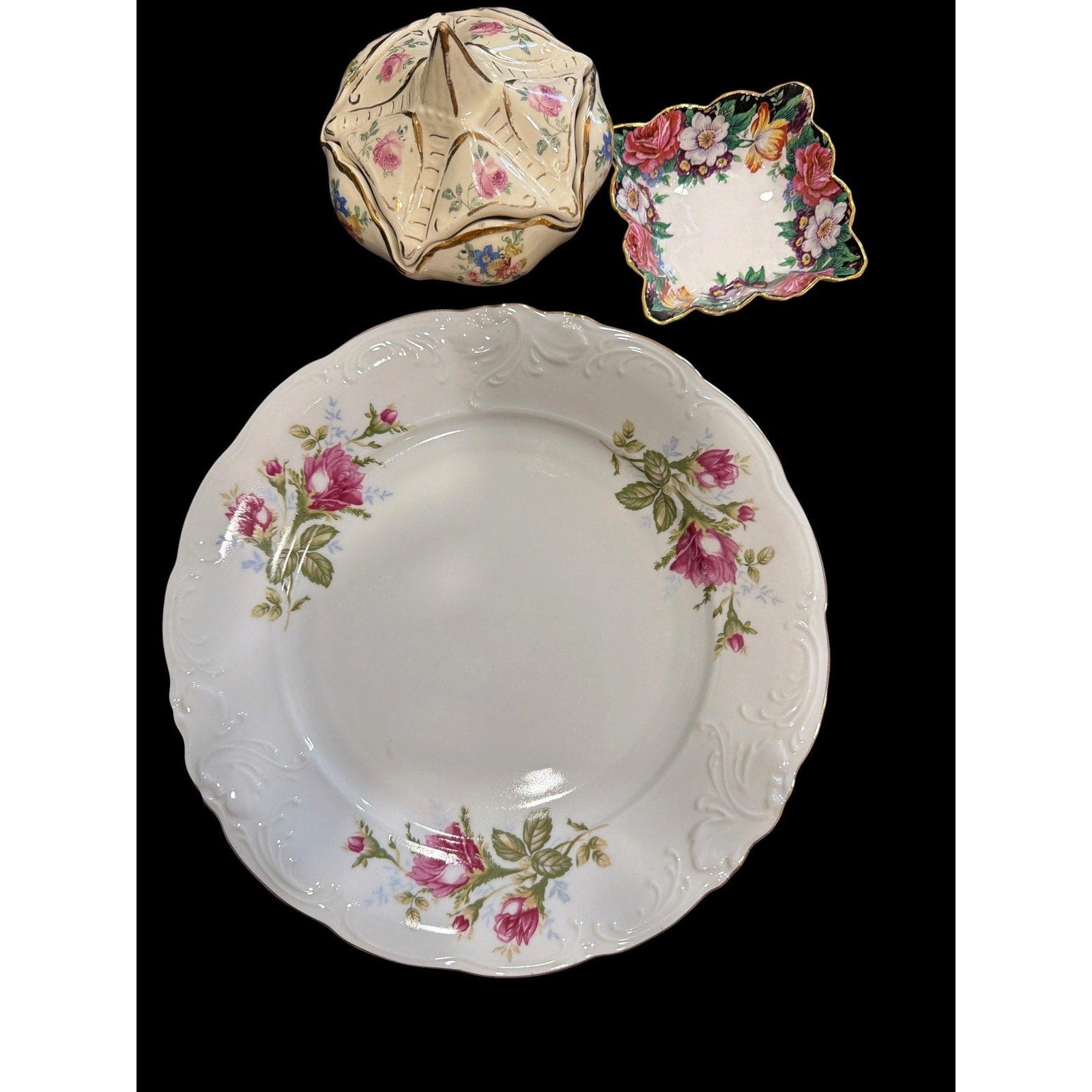 Vintage Floral Vanity Set Paragon Bone China Dish Trinket Box Plate Cottage