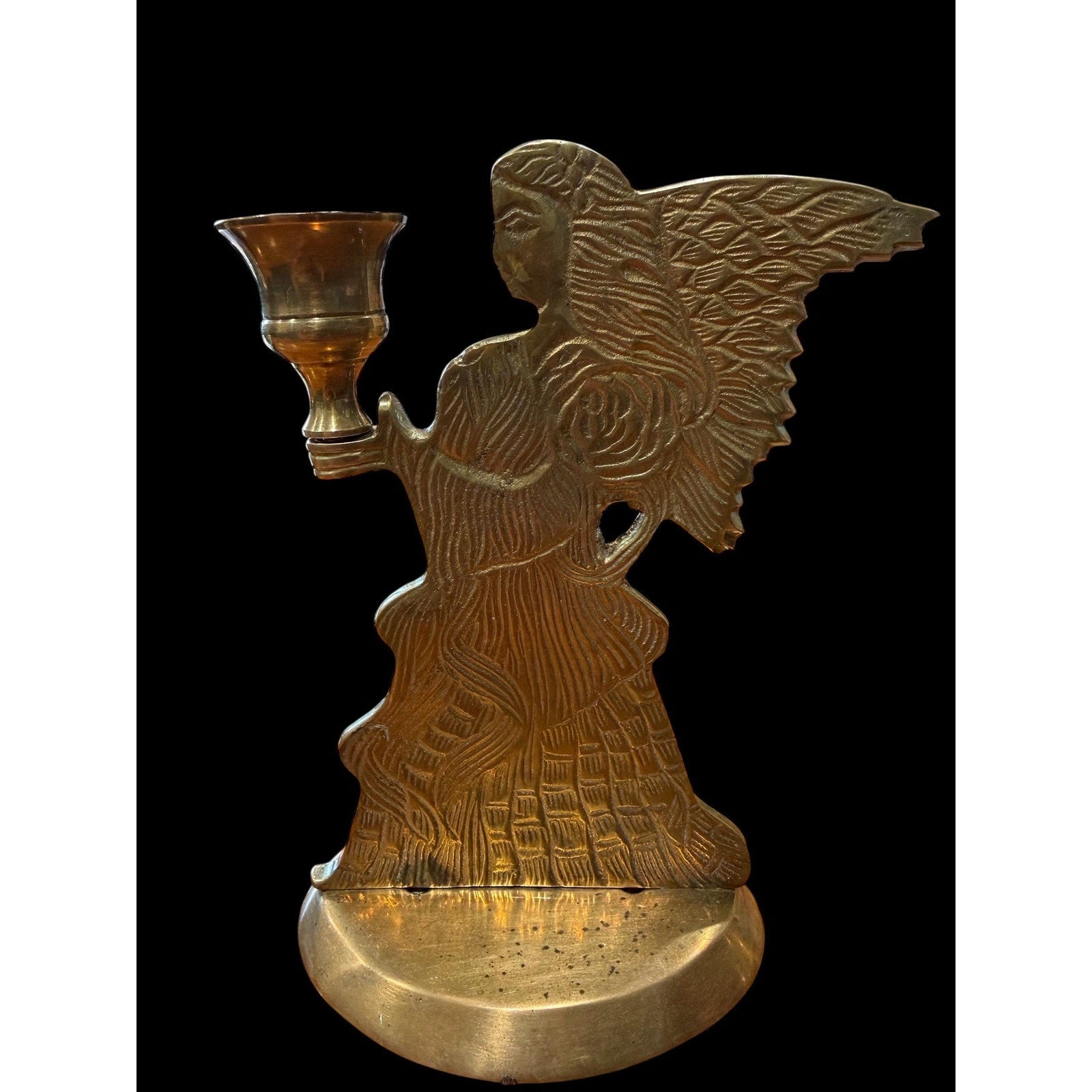 Vintage Brass Angel Candle Holders Set Gold Christmas Mantel Decor