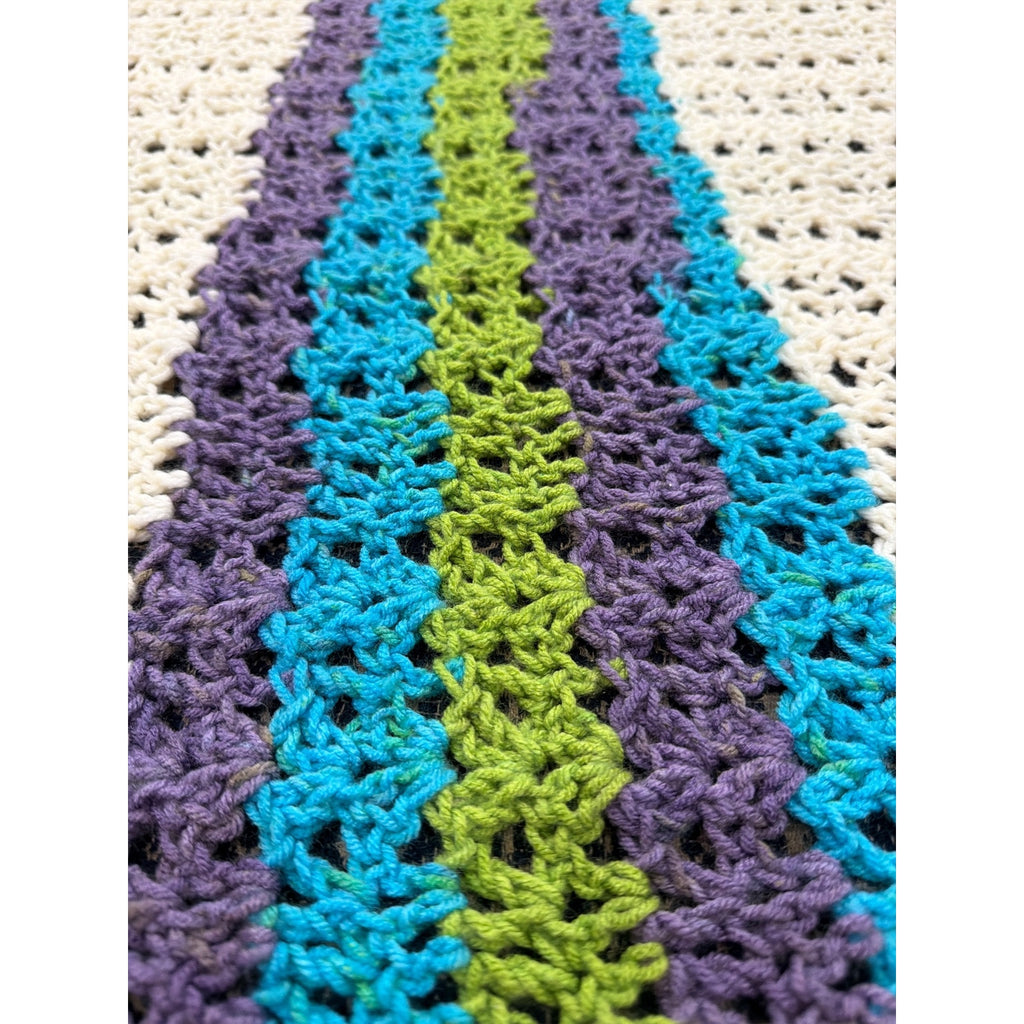Handmade Crochet Afghan Blanket 55" Square Purple Green Turquoise Ivory – additional view 4