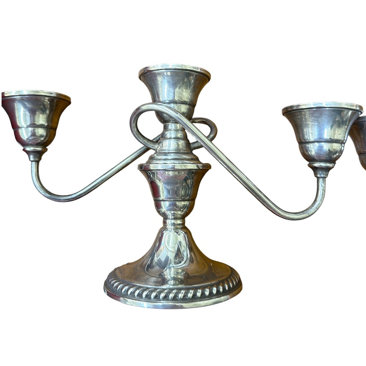 Sterling Silver Candelabra Pair Cornwell Three Light Scroll Arm Candle Holders