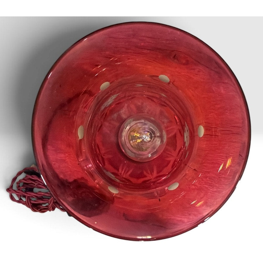 Vintage Cranberry Glass Hurricane Lamp Etched Grapes Crystal Prisms – additional view 6