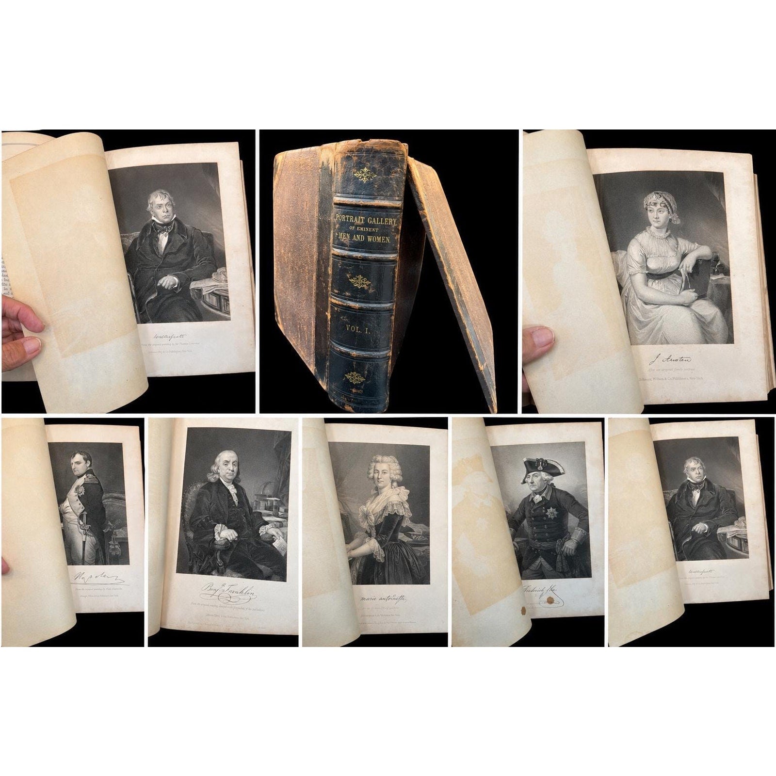 Antique 1873 Portrait Gallery Book: Eminent Men & Women, Steel Engravings Volume I
