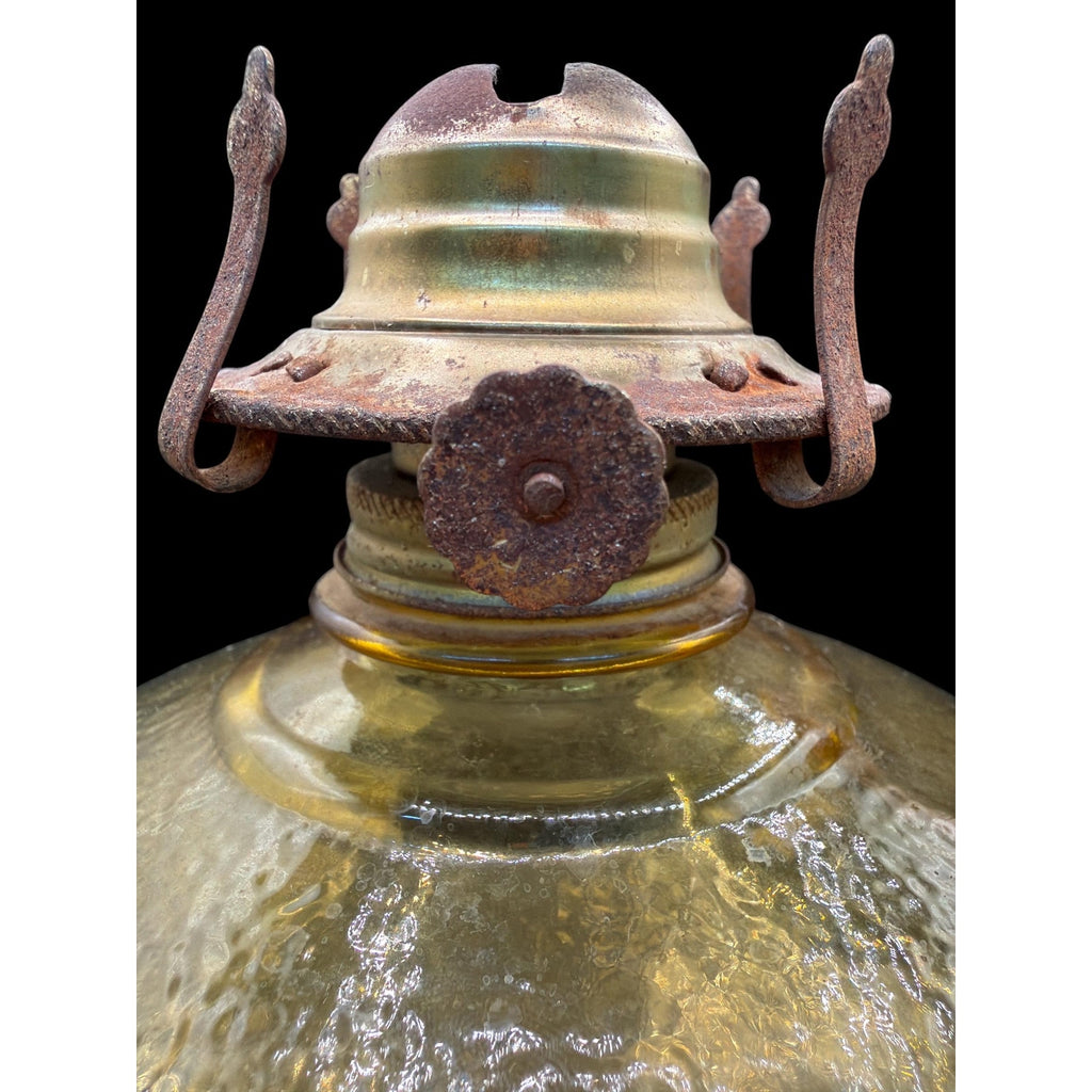 Antique Amber Glass Oil Lamps Pair | Vintage Hurricane Farmhouse Lighting
