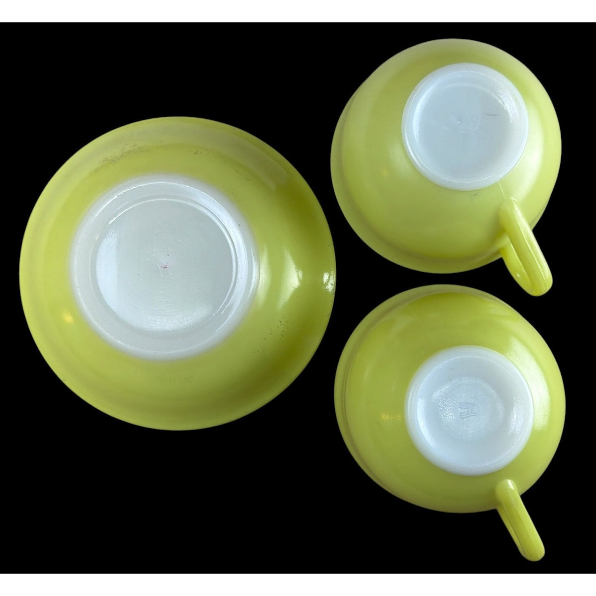 Vintage Hazel Atlas Yellow Platonite Cups & Bowl Moderntone 3 Piece Set – additional view 2