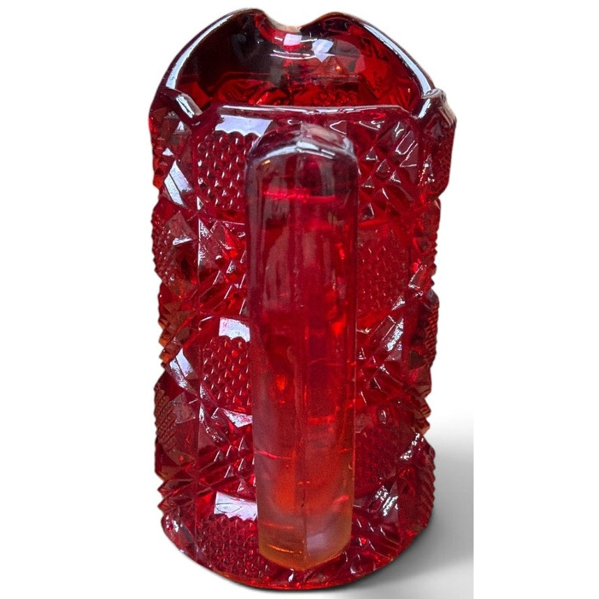 Vintage Ruby Red Pressed Glass Creamer Pitcher 4 Inch Bud Vase Cottage Decor – additional view 5