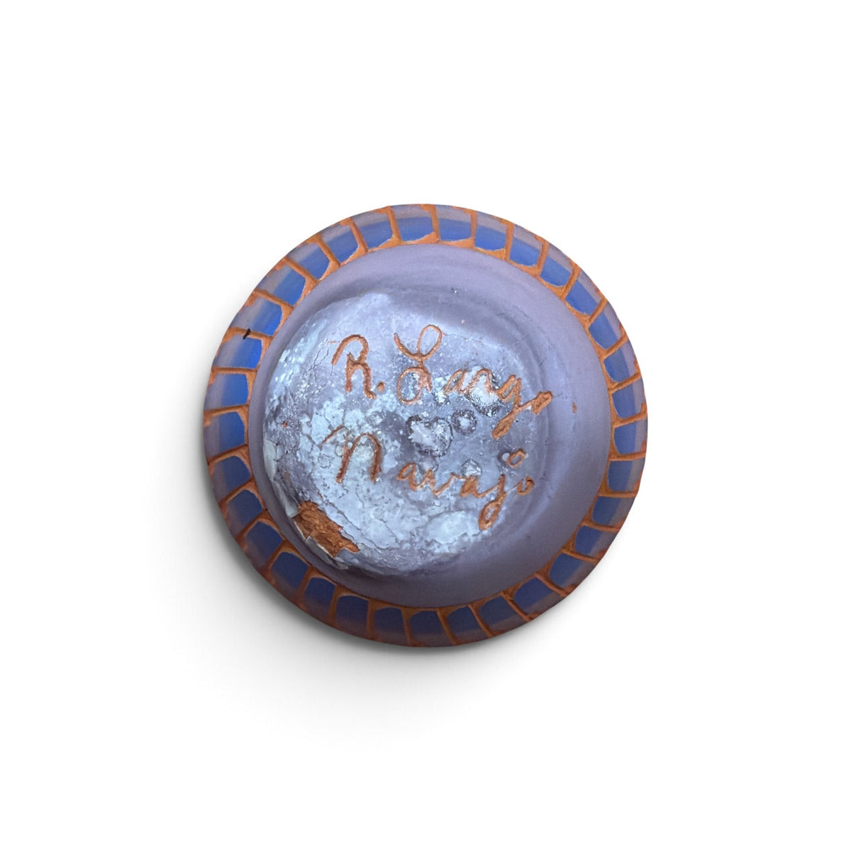 R. Largo Navajo Pottery Miniature Bowl Blue Terracotta Signed 3"