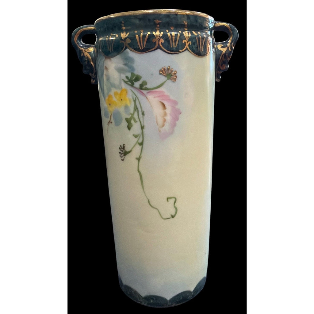 Antique Yoshino Hand Painted Vase Art Nouveau Floral Gold Gilt Porcelain 8.5”
