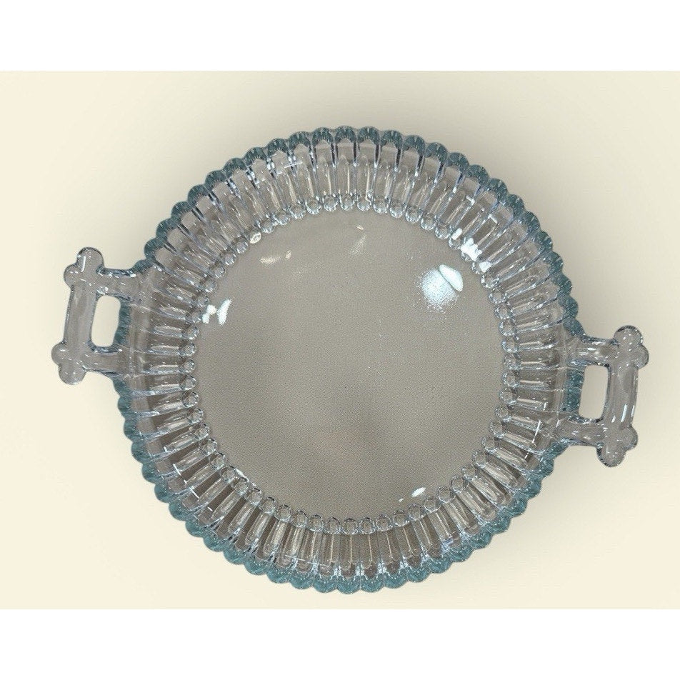 Vintage Clear Pressed Glass Serving Platter 10” Double Handle Elegant Tray