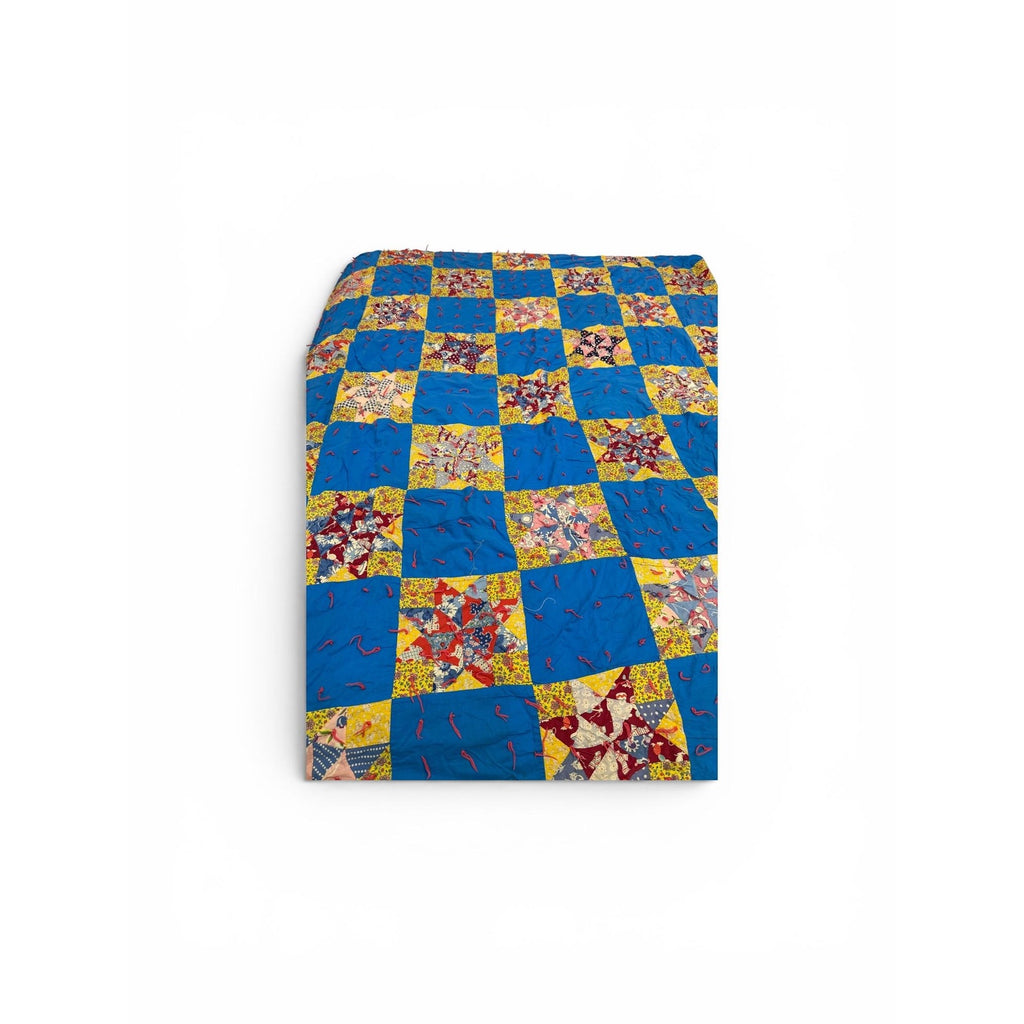 Vintage Hand Pieced Quilt Handmade Tied Quilt Depression Era Feed Sack Fabric