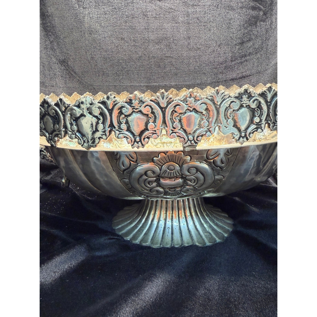 Large Victorian Revival Silver Tone Centerpiece Bowl Grapevine Handles