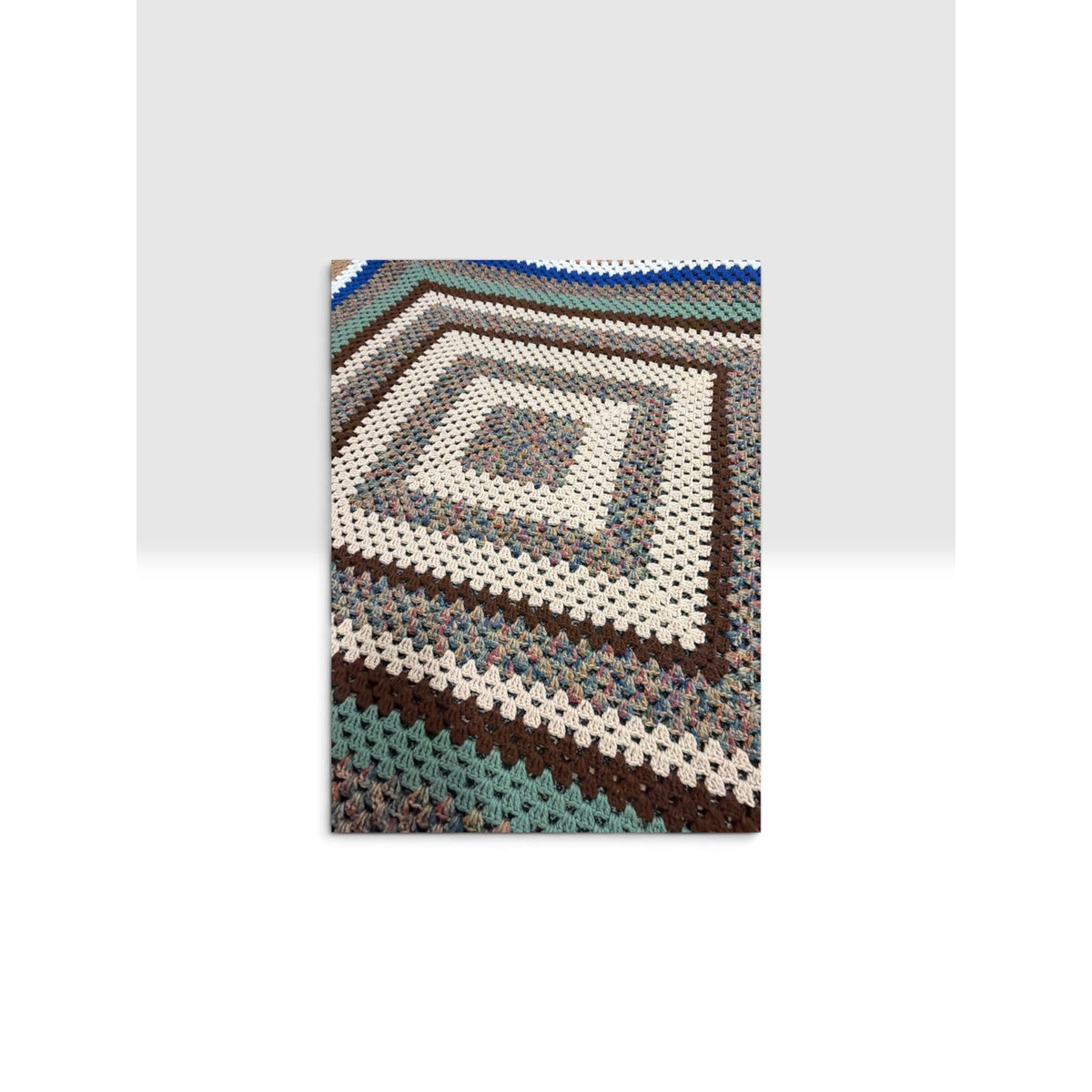 Handmade Crochet Afghan Blanket Sage Cobalt Earth Tones 62 x 62 – additional view 7
