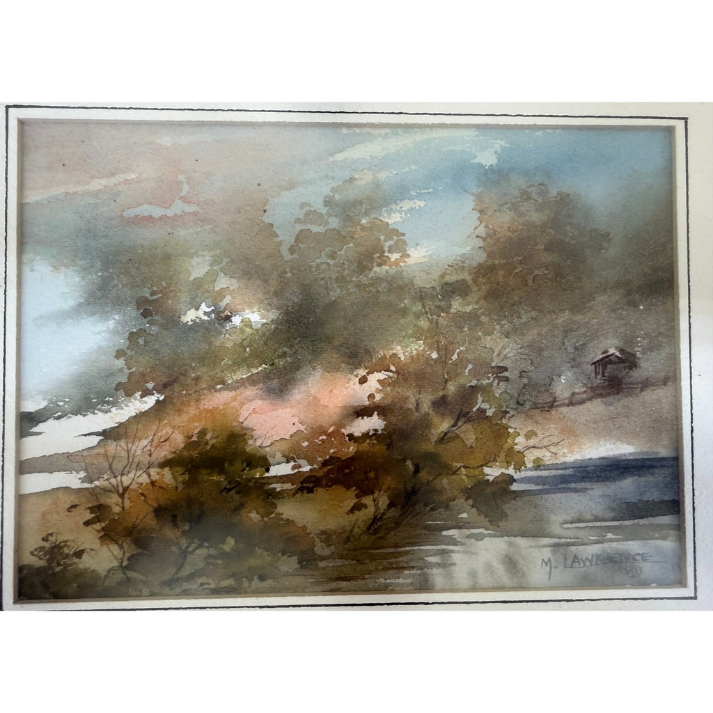Original Signed Watercolor Landscape Painting Framed M. Lawrence 1980