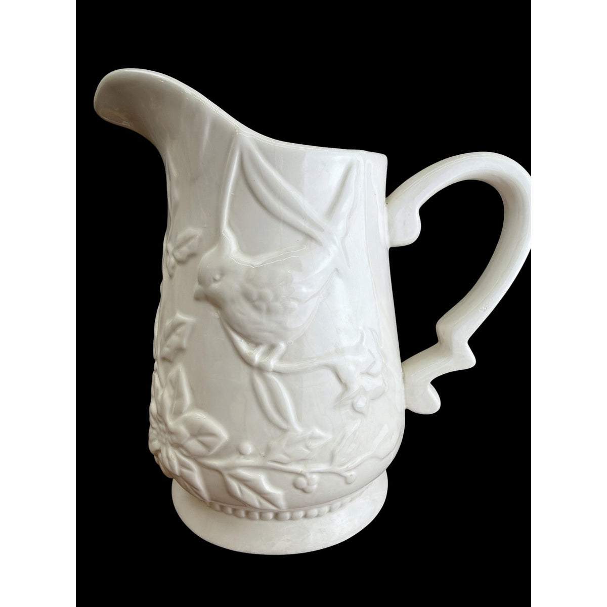Vintage White Relief Bird Pitcher Ironstone Style Farmhouse Cottage Decor – additional view 3