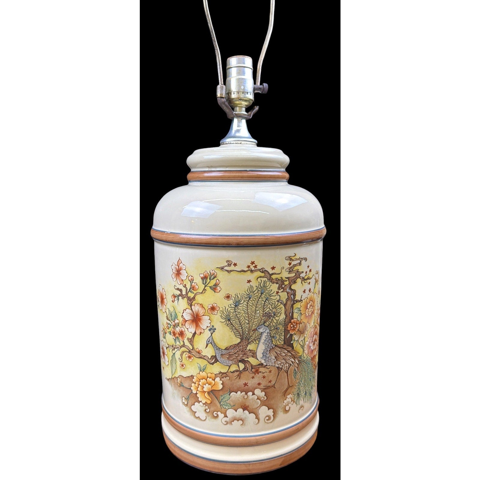 Vintage Chinoiserie Peacock Porcelain Table Lamp Pair (Sold Individually)