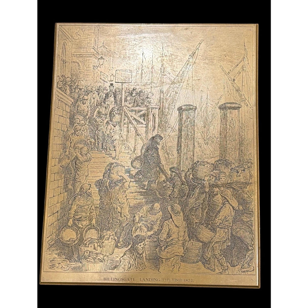 Victorian Brass Engraved Plaque Billingsgate Fish Market 1872 Wall Art