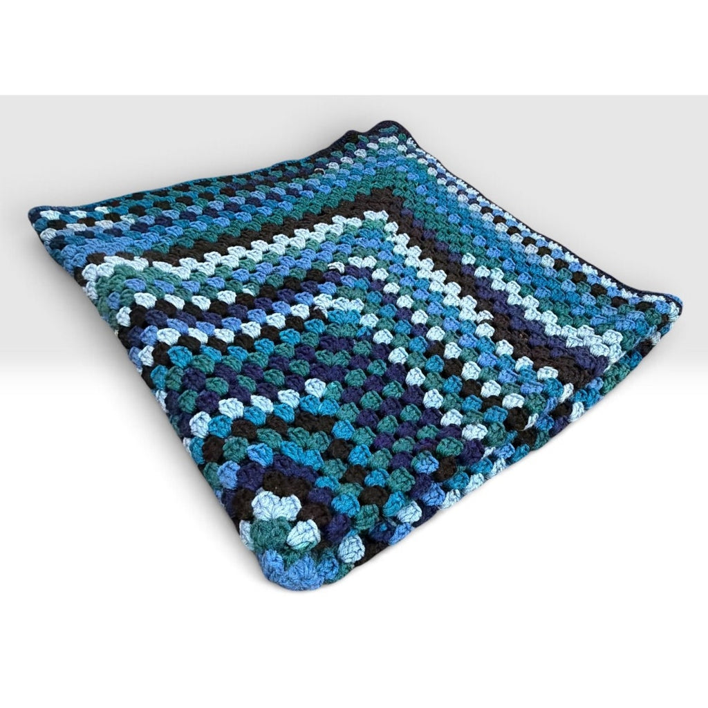 Blue Lagoon Handmade Crochet Afghan Granny Square Lap Throw 46 x 46 – additional view 4