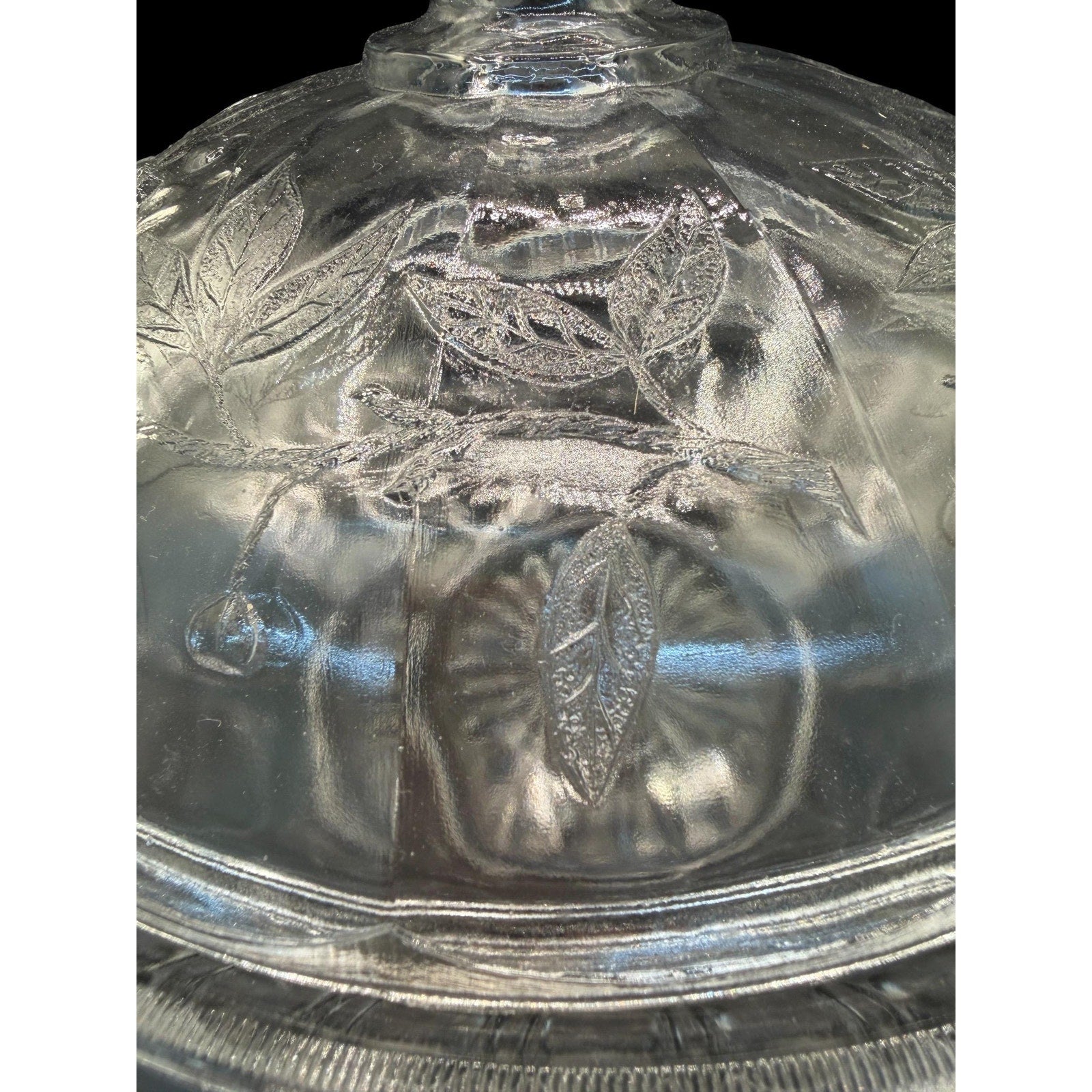 Vintage Pressed Glass Covered Candy Dish Cherry Pattern Lid Bowl 8”