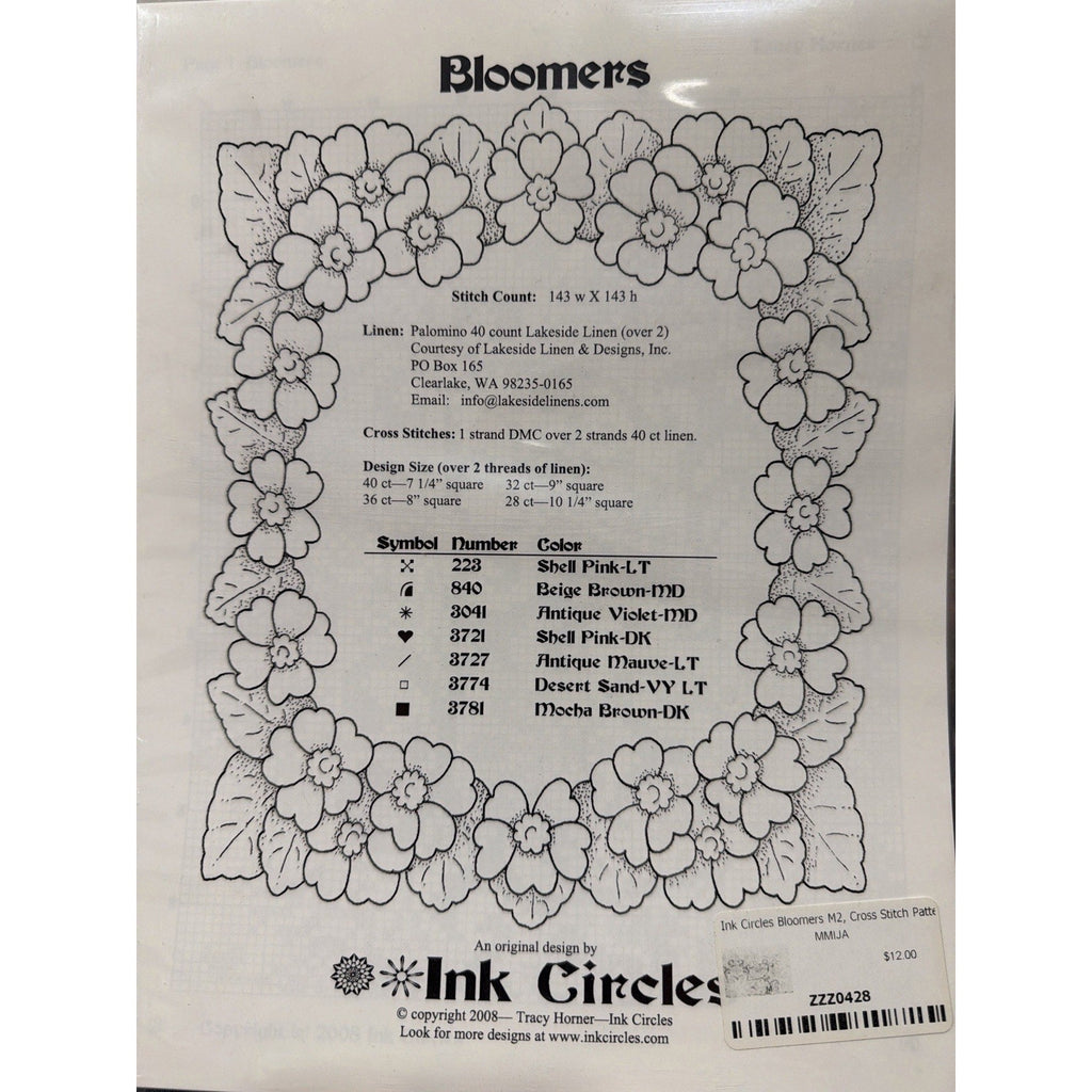 INK CIRCLES Bloomers M2 Cross Stitch Pattern Floral Sampler