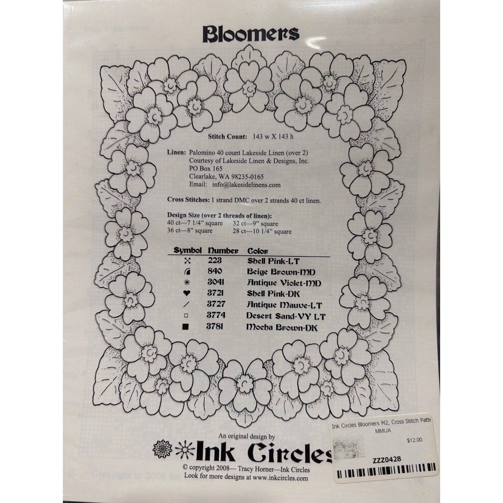 INK CIRCLES Bloomers M2 Cross Stitch Pattern Floral Sampler