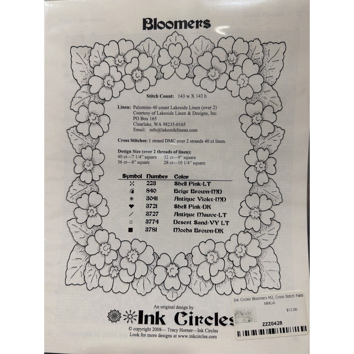 INK CIRCLES Bloomers M2 Cross Stitch Pattern Floral Sampler