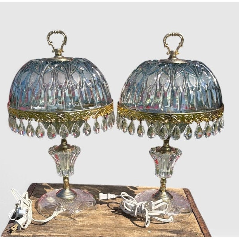 Pair Vintage Michelotti Aqua Glass Boudoir Lamps Made in Holland 16" – additional view 8