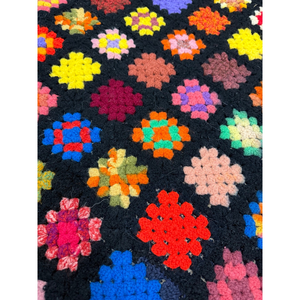 Vintage Handmade Granny Square Afghan Throw Black Crochet Blanket 78 x 52