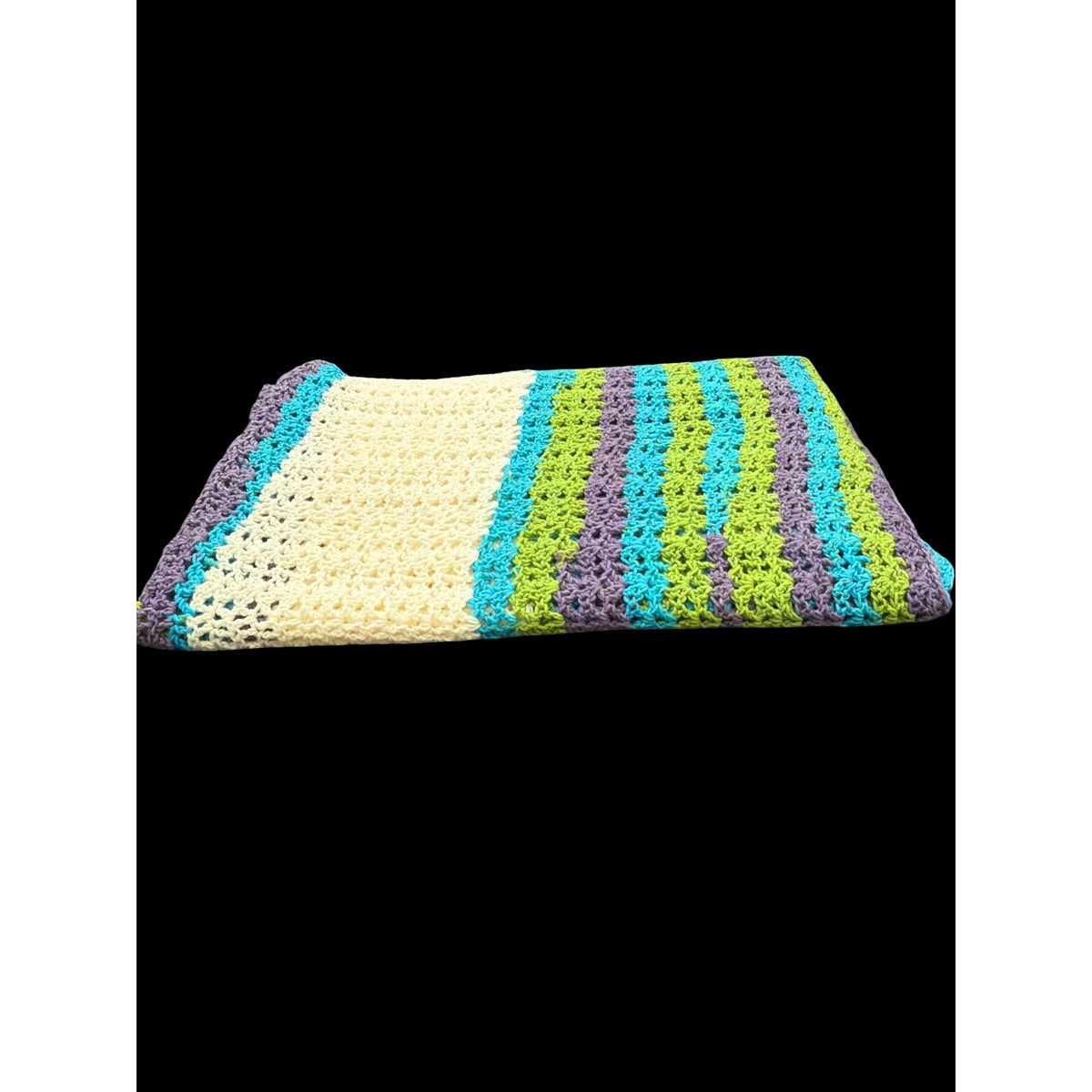 Handmade Crochet Afghan Blanket 55" Square Purple Green Turquoise Ivory – additional view 3