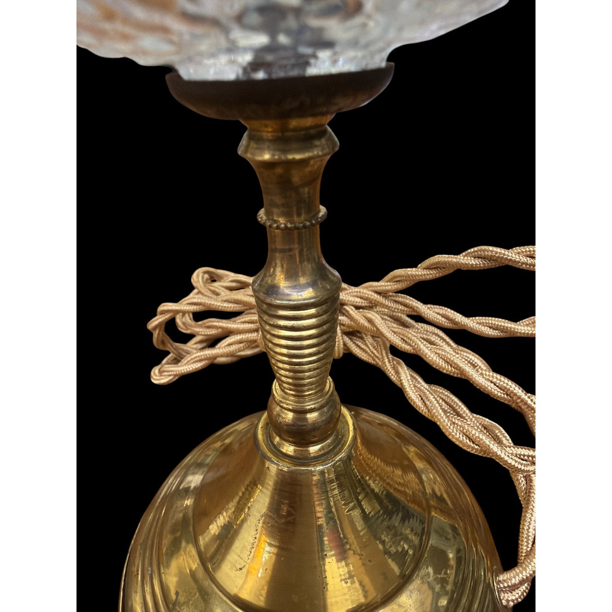 Pair Vintage Brass Bubble Glass Boudoir Lamps Rewired New Burgundy Shades – additional view 7
