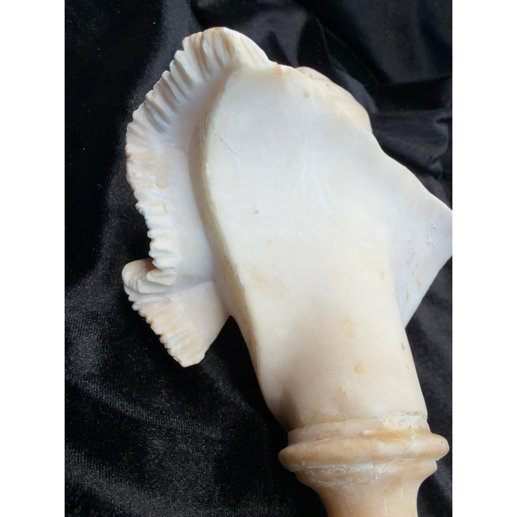Antique Italian Hand Carved Alabaster Girl Bust Victorian Bonnet Sculpture