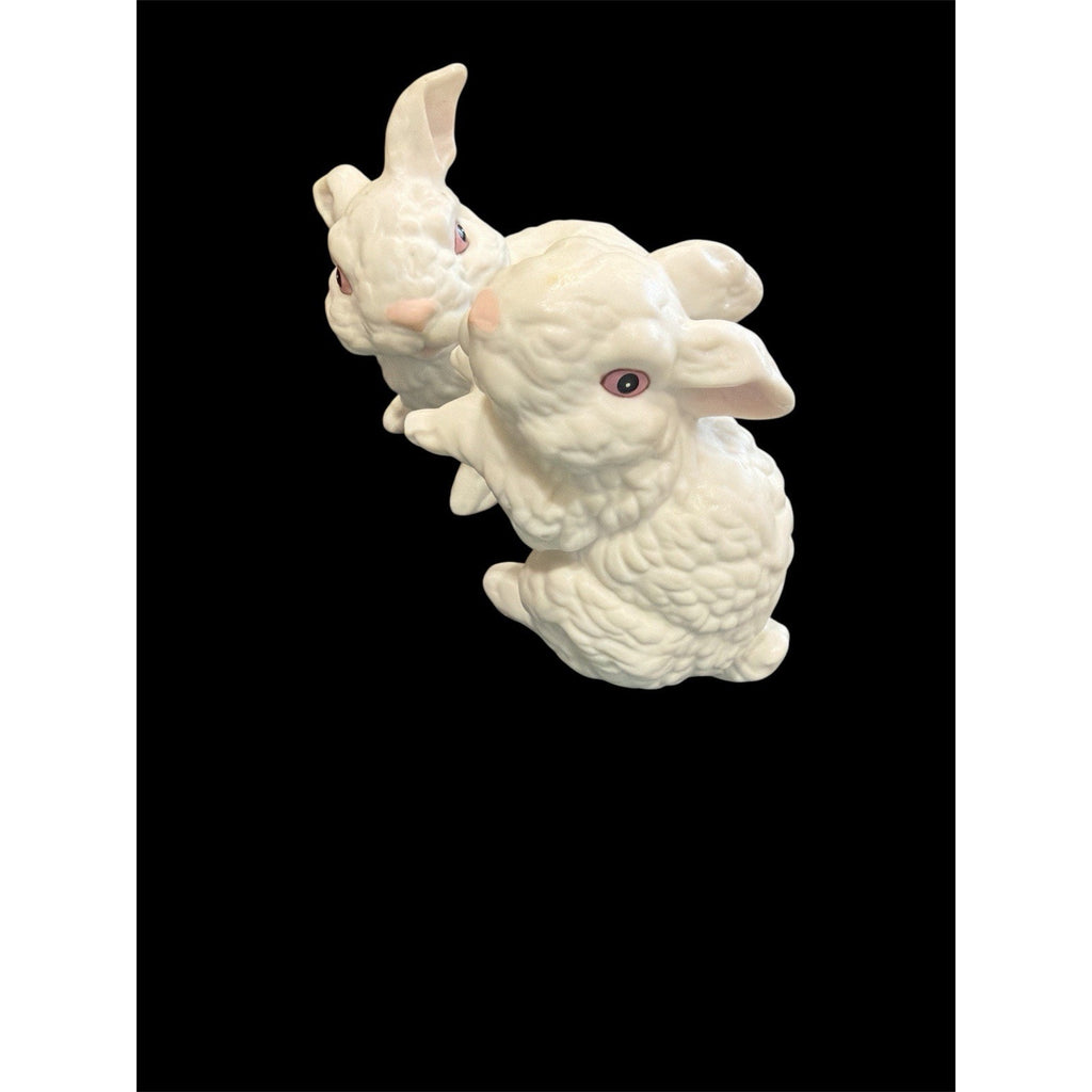 Vintage Ceramic Bunny Figurine Pair – Philippines – White Rabbits – circa 1970