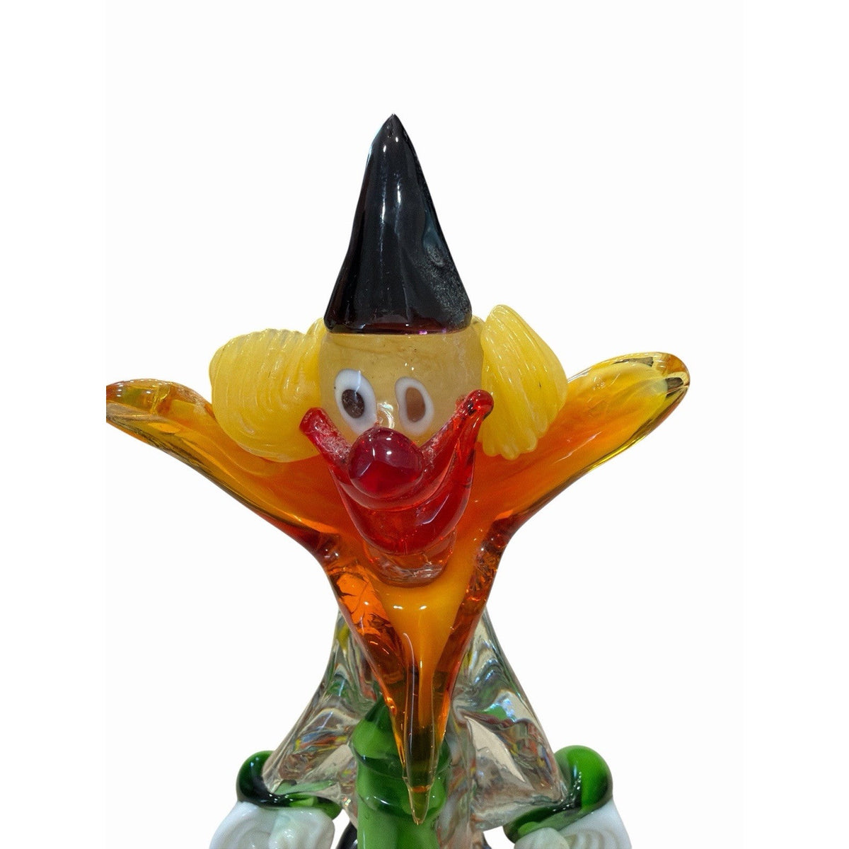 Vintage Murano Style Art Glass Clown Figurine Millefiori Orange Collar 8.5"