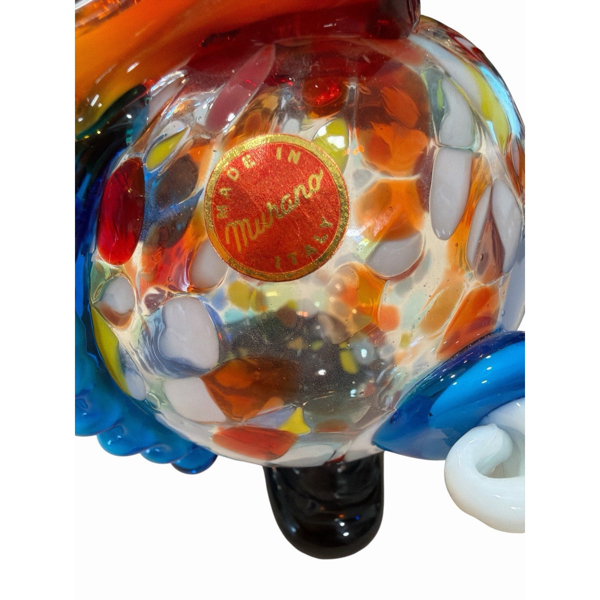 Vintage Murano Art Glass Clown Figurine Confetti Glass Black Top Hat 6"