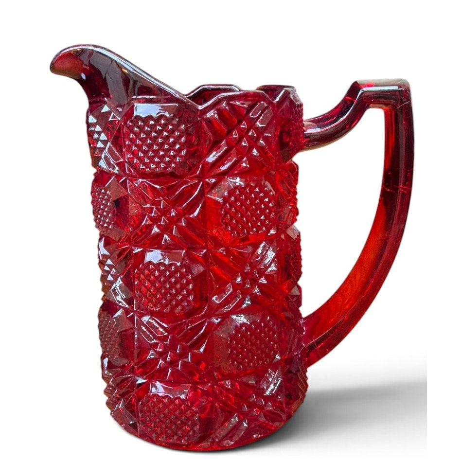 Vintage Ruby Red Pressed Glass Creamer Pitcher 4 Inch Bud Vase Cottage Decor – additional view 3