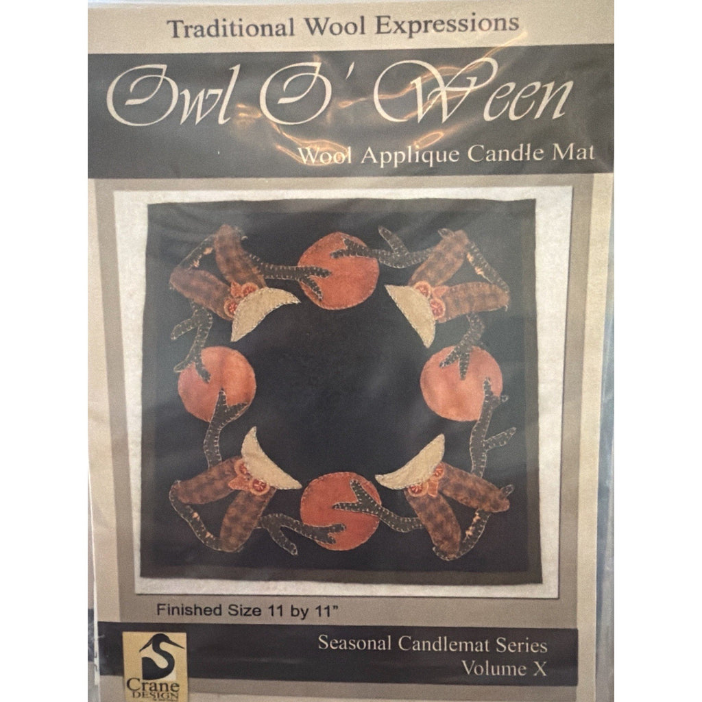 Owl O Ween Wool Applique Candle Mat Pattern Crane Design NOS