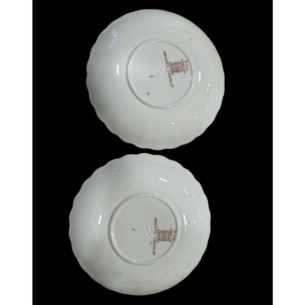 Spode Copeland Cowslip S713 Teacups & Saucers Pair England Bone China Floral Vintage