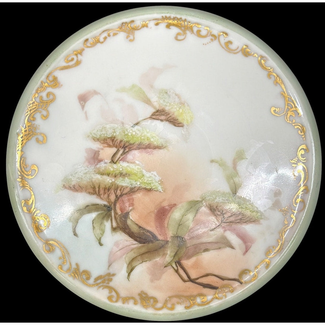Vintage Chinese Porcelain Trivet Hand Painted Floral Gilt Teapot Stand – additional view 2