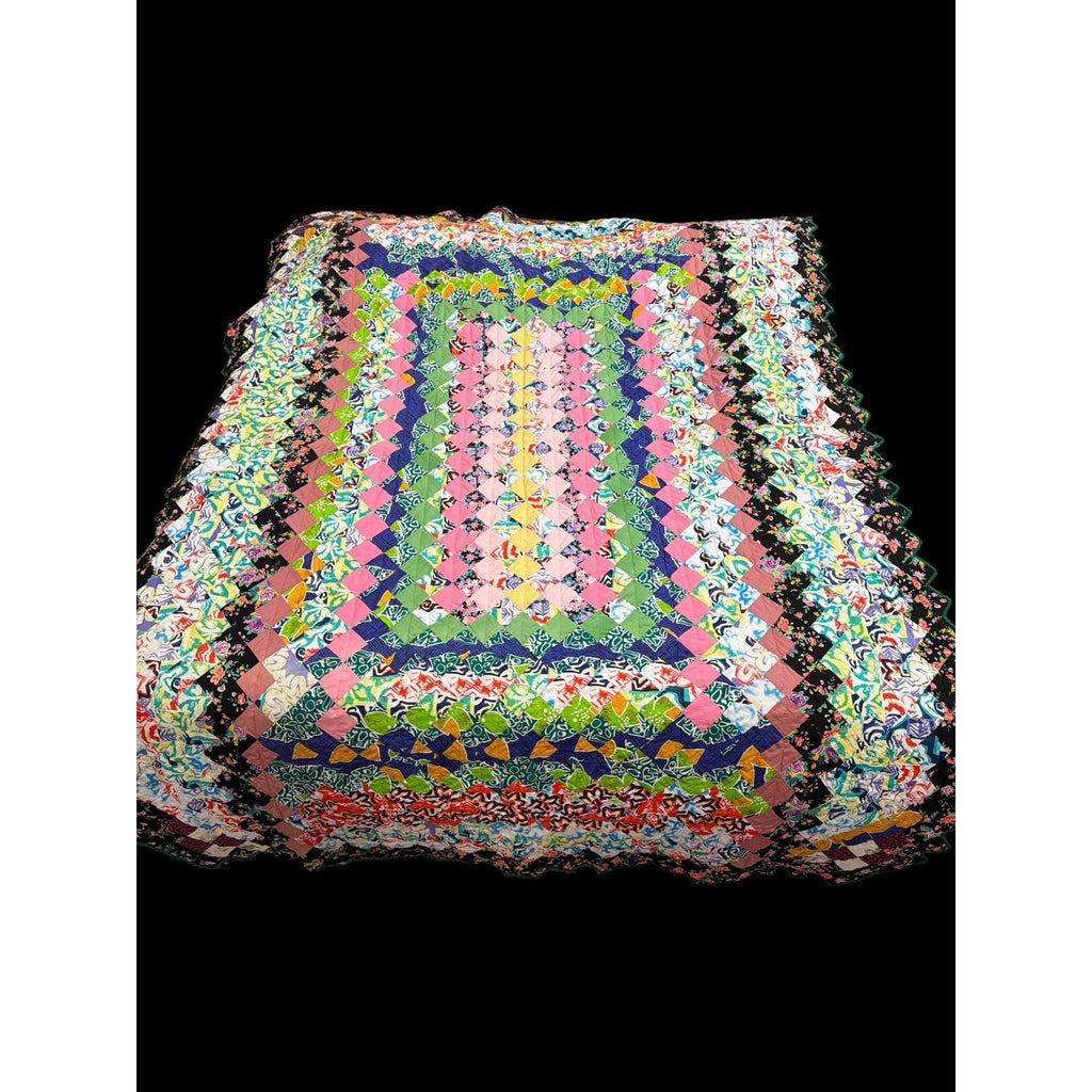 Vintage Hand Quilted Patchwork Quilt Ruby South Sawtooth Edge 106" x 75" – additional view 2